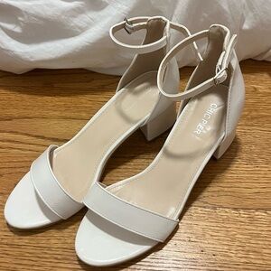White ankle strap open-toe heels